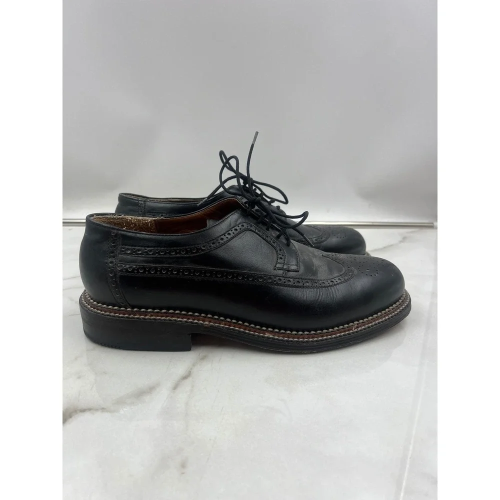 Orsi Shoes Mens Sz 9 Black Leather Wingtip Brogue Oxford Dress Lace Up